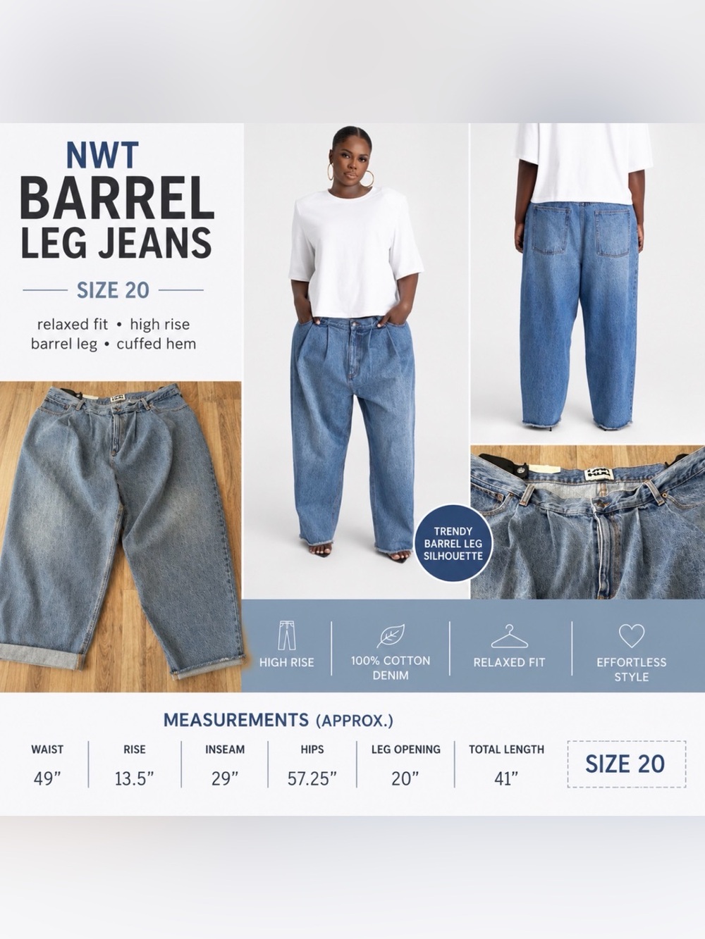 NWT KBB by Kahlana Women’s Barrel Leg Jeans Size 20